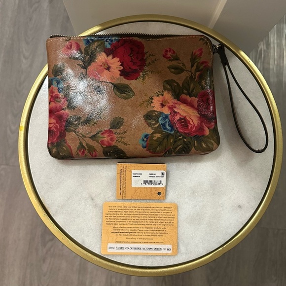 Patricia Nash Brown and Red Floral Leather Clutch Wristlet - Picture 7 of 7